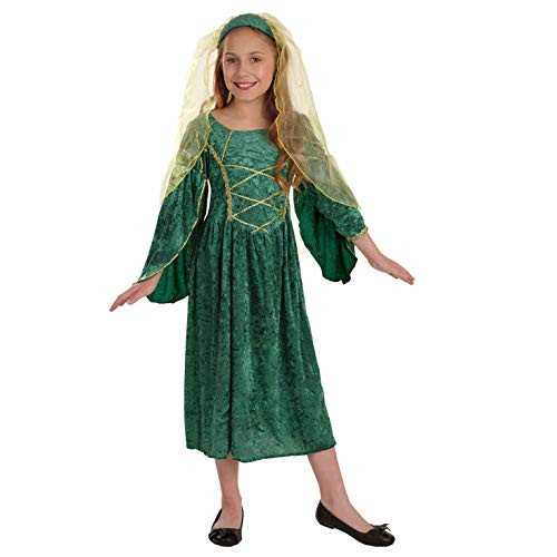 fun shack Girls Tudor Princess Costume Kids Medieval Queen Historical Green Gown - Medium