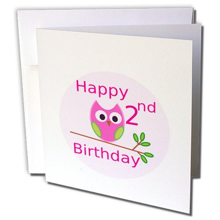 3dRose Girly Owl For 2nd Birthday - Greeting Cards, 6 x 6 inches, set of 6 (gc_109018_1)