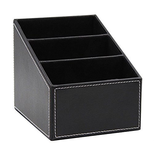 Ihoolee Remote Control Holder, PU Leather Remote Controller, TV Guide, Phone, Kindle, CD Organizer/Caddy/Holder with (Black)
