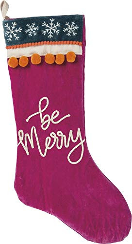 Primitives by Kathy Boho Dory Stitched Velvet Christmas Stocking, 9.5 x 19-Inches, Be Merry