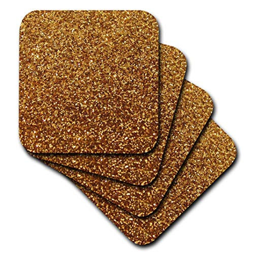 3dRose Gold Faux Glitter - Photo of Glittery Texture - Glam Sparkles Sparkly Bling - Glam Stylish Girly - Ceramic Tile Coasters, Set of 4 (CST_112928_3)