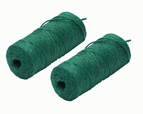 LNKA 14Colours 2mm 3 ply Natural Jute Twine String Rolls for Artworks and Crafts Gift Wrapping Picture Display and Gardening Decoration(295Feet/Roll 14rolls) (Green-2rolls)