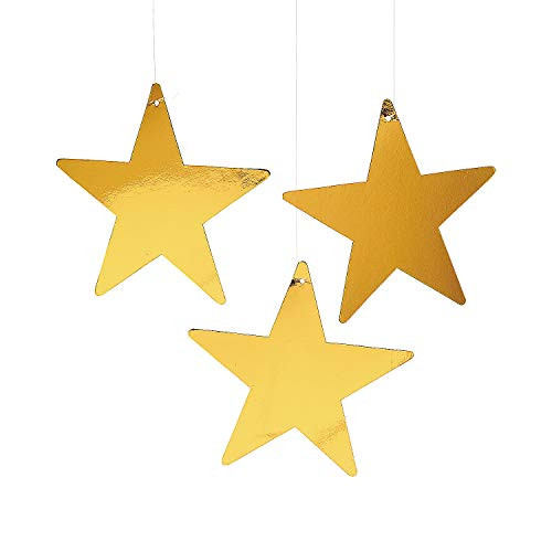 Fun Express - 9" Gold Cardboard Star Decoration (12pc) for Party - Party Decor - Wall Decor - Cutouts - Party - 12 Pieces