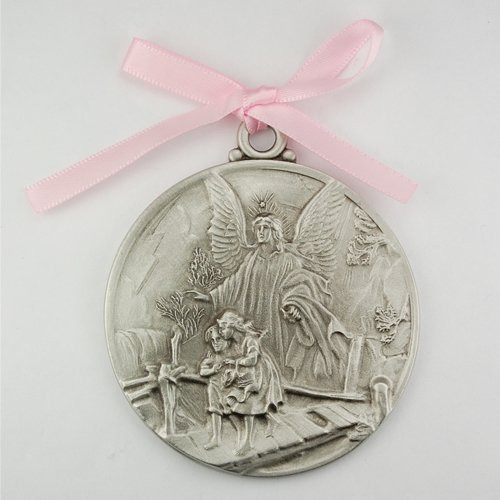 Guardian Angel Crib Medal Pink Ribbon Round 2 3/4 Great Gift great baptism christening gift keepsake gift Guardian Angel Crib Medal Pink Ribbon Round 2 3/4 Great Gift great baptism christening gift keepsake gift