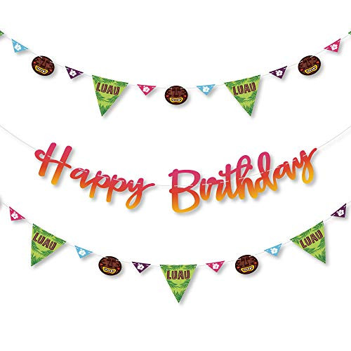 Big Dot of Happiness Tiki Luau - Tropical Hawaiian Summer Birthday Party Letter Banner Decoration - 36 Banner Cutouts and Happy Birthday Banner Letters