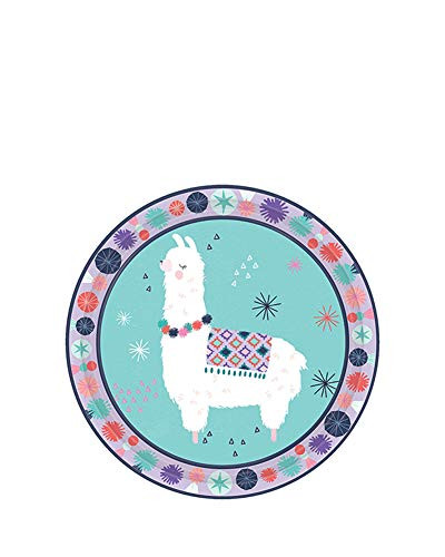 "Llama Fun" Teal and Purple Round Party Paper Plates 7", 8 Ct.