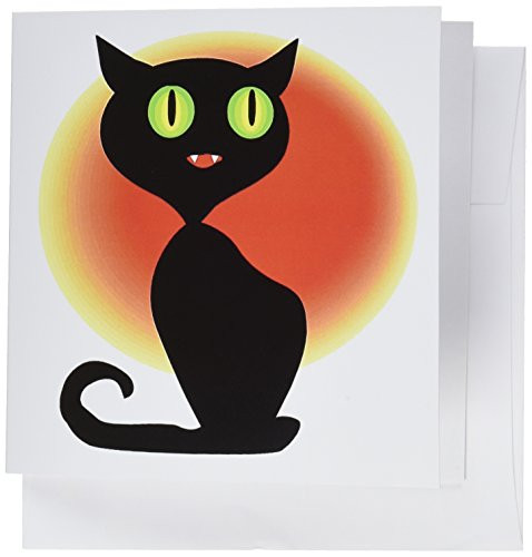 3dRose Halloween Cute Black Cat - Greeting Cards, 6 x 6 inches, set of 6 (gc_131117_1)