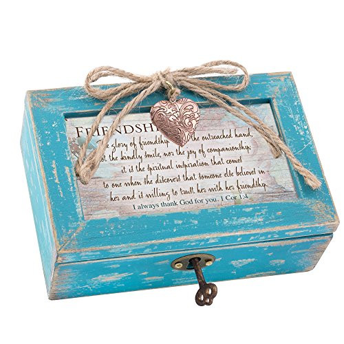 Cottage Garden Glory of Friendship is Trust Teal Locket Petite Music Box Plays Amazing Grace