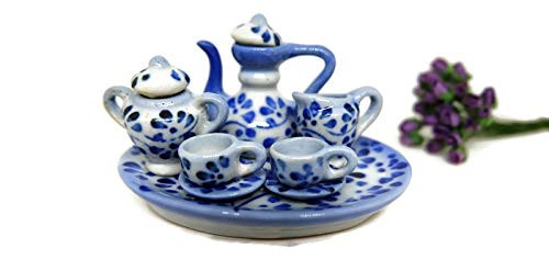 Classical Blue, Handpainted Ceramic Miniature Tea Set Dollhouse Miniatures Kitchen by 1 Shop for You No.1