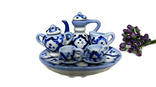 Classical Blue, Handpainted Ceramic Miniature Tea Set Dollhouse Miniatures Kitchen by 1 Shop for You No.3