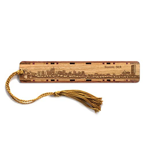 Boston, Massachusetts Skyline - Engraved Wooden Bookmark with Tassel - Also Available Personalized