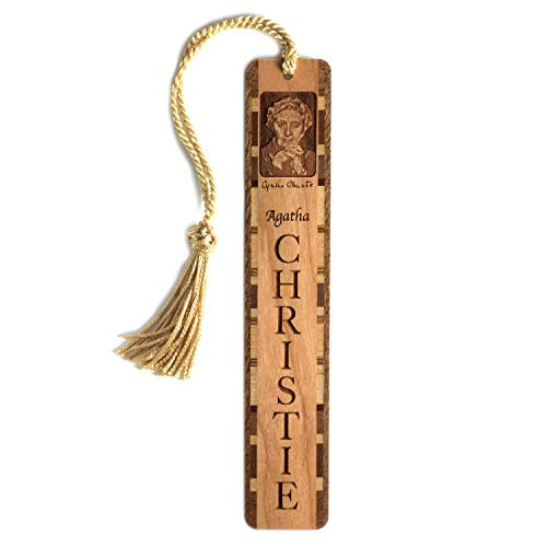 Author, Agatha Christie Photo with Signature - Engraved Wooden Bookmark with Tassel - Also Available Personalized