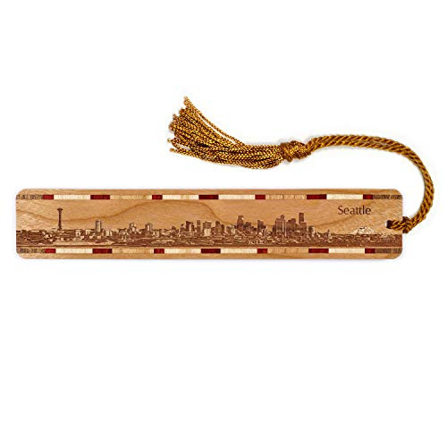Seattle Washington Skyline Engraved Wooden Bookmark with Tassel - Also Available Personalized
