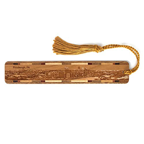 Pittsburgh, Pennsylvania Skyline - Engraved Wooden Bookmark with Tassel - Also Available Personalized