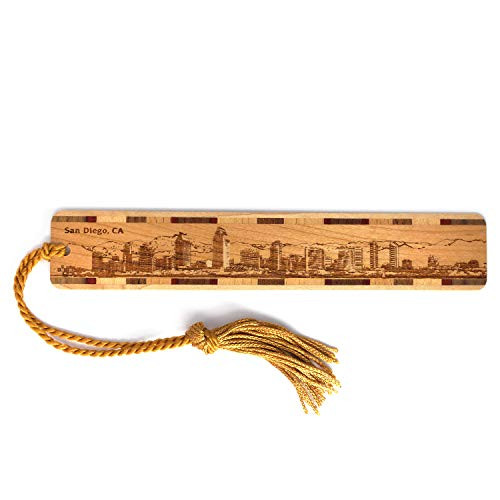 San Diego, California Skyline - Engraved Wooden Bookmark with Tassel - Also Available Personalized