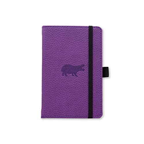 Dingbats Wildlife Lined Pocket A6 Hardcover Notebook - PU Leather, Perforated 100gsm Ink-Proof Paper, Pocket, Elastic Closure, Pen Holder, Bookmark (Purple Hippo)