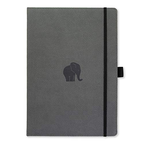 Dingbats Wildlife Dotted XL A4+ Hardcover Notebook - PU Leather, Perforated 100gsm Ink-Proof Paper, Pocket, Elastic Closure, Pen Holder, Bookmark (Gray Elephant)