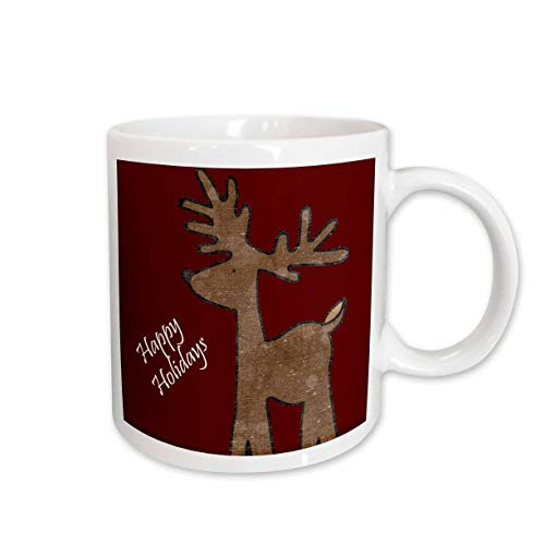 3dRose Happy Holidays Reindeer Fun Whimsical Christmas Art Ceramic Mug, 11-Ounce