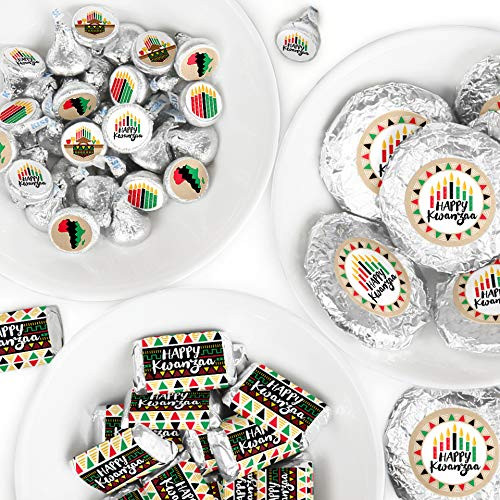 Big Dot of Happiness Happy Kwanzaa - Mini Candy Bar Wrappers, Round Candy Stickers and Circle Stickers - African Heritage Holiday Candy Favor Sticker Kit - 304 Pieces