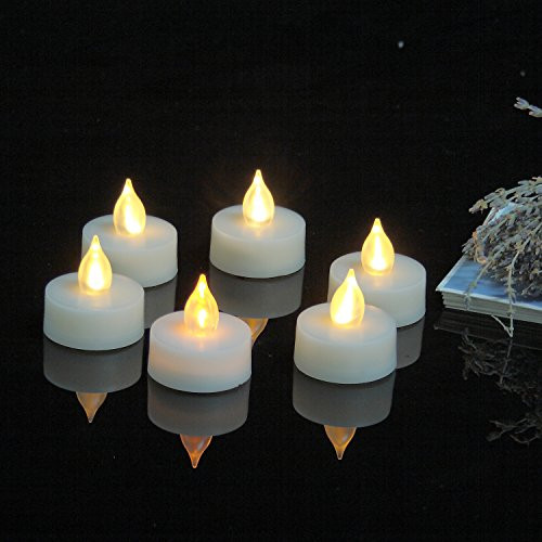 Flameless LED Tea Light Candles with Timer - Realistic Flickering Battery Operated Powered Electric Tealights by Qidea, Size 1.5"(D) x1.5"(H), 6-Pack, Long Lasting Batteries Included