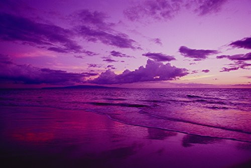 Posterazzi Hawaii Maui Kihei Sunset Purple Sky Shoreline At Kamaole Beach Poster Print (19 x 12)