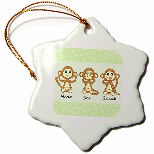 3dRose LLC Hear No See No Speak No Evil Cute Baby Monkeys 3-Inch Snowflake Porcelain Ornament 3dRose LLC Hear No See No Speak No Evil Cute Baby Monkeys 3-Inch Snowflake Porcelain Ornament