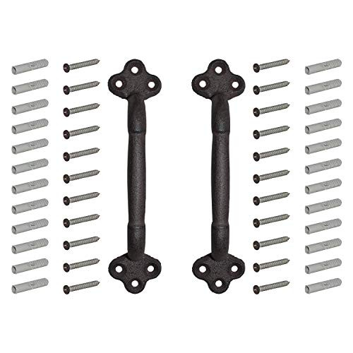 Nuk3y Rustic Cast Iron Gate Door Handle Pull Set of Two, Barn Door Handle, Antique Door Hardware