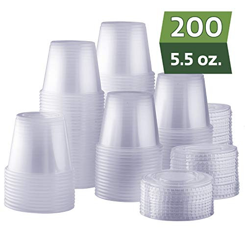 [200 Sets - 5.5 oz.] Plastic Disposable Portion Cups with Lids, Souffle Cups, Condiment Cups