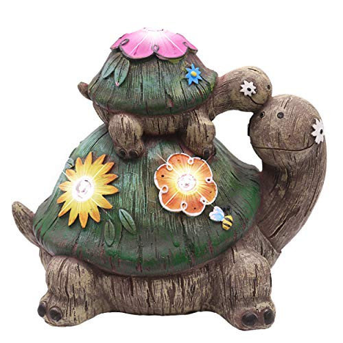 TERESA'S COLLECTIONS 6.7 Inch Garden Statues Turtle Figurines, Solar Powered Garden Lights for Outdoor Patio Yard Decorations