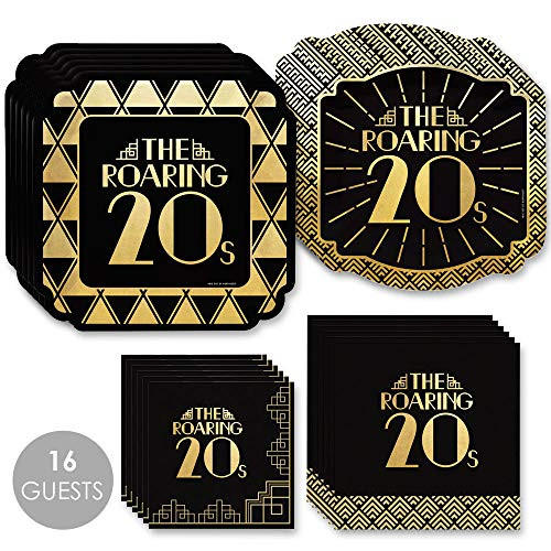 Big Dot of Happiness Roaring 20's with Gold Foil - 2020 Graduation and Prom Party Supplies - 1920s Art Deco Jazz Party Tableware Plates and Napkins - Bundle for 16 Big Dot of Happiness Roaring 20's with Gold Foil - 2020 Graduation and Prom Party Supplies - 1920s Art Deco Jazz Party Tableware Plates and Napkins - Bundle for 16