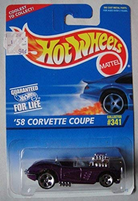 HOT WHEELS PURPLE '58 CORVETTE COUPE #341 COOLEST TO COLLECT CARD 5 DOT WHEEL HOT WHEELS PURPLE '58 CORVETTE COUPE #341 COOLEST TO COLLECT CARD 5 DOT WHEEL