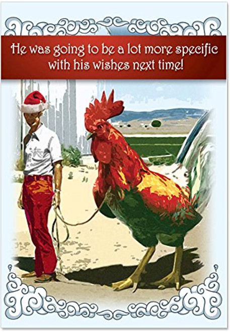 12 Boxed 'Big Cock' Christmas Cards with Envelopes 4.63 x 6.75 inch, Funny Big Rooster and Man Holiday Notes, Hilarious Inappropriate Adult Humor or Dirty Joke Christmas Cards B1345