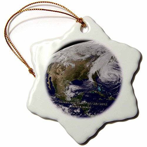 3dRose orn_76779_1 Hurricane Sandy NASA Earth Observatory Snowflake Decorative Hanging Ornament, Porcelain, 3-Inch