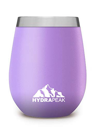 Hydrapeak 12oz Stemless Insulated Wine Tumbler Cup with Lid 18/8 Stainless Steel Double Wall Vacuum Insulated Wine Glass (1-Pack, Lilac)