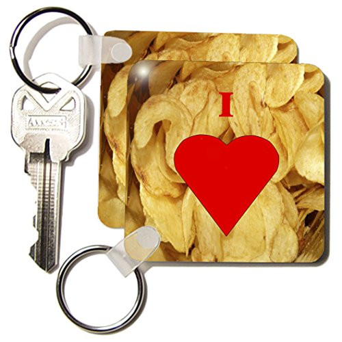 3dRose I Love Potato Chips - Key Chains, 2.25 x 4.5 inches, set of 2 (kc_60648_1)