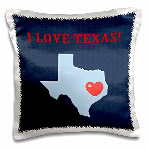 3dRose pc_218262_1 I Love Texas with a Heart on The State Blue and Red Pillow Case, 16" x 16"