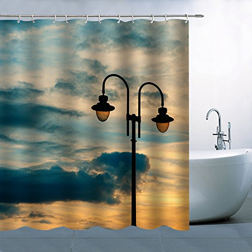 AMFD The Evening Sunset Streetlight under Blue Clouds Simple and Beautiful Home Shower Curtain Tapestry Polyester Fabric Water Repellent Mildew Resistant 70 x 70 Inches Antibacterial Include Hooks