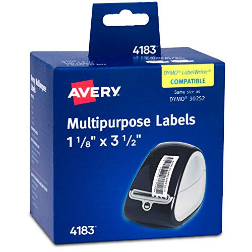 Avery Thermal Roll Labels, 1-1/8" x 3-1/2", White, 350 Multipurpose Labels per Roll, 2 Rolls (4183)