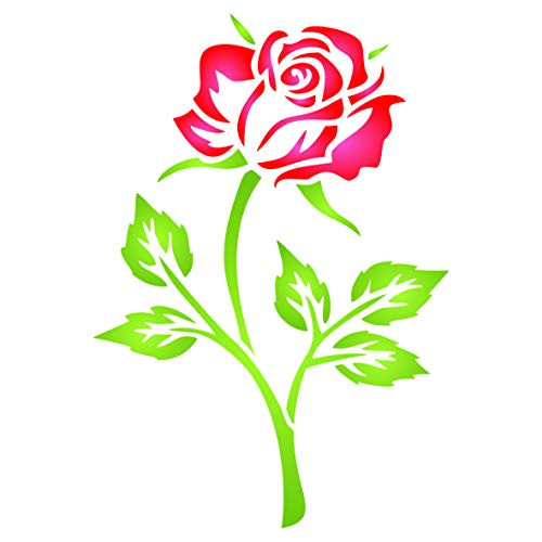 Single Rose Stencil - 3 x 4.5 inch - Reusable Bloom Flora Flower Wall Stencils Template - Use on Paper Projects Scrapbook Journal Walls Floors Fabric Furniture Glass Wood etc.