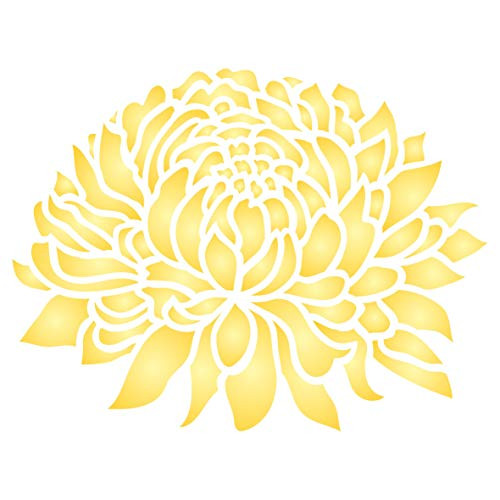Chrysanthemum Stencil - 8.5 x 6.5 inch - Reusable Large Flower Flora Mums Wall Stencil Template - Use on Paper Projects Scrapbook Journal Walls Floors Fabric Furniture Glass Wood etc.