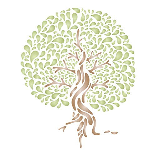 Stylized Tree Stencil, 4.5 x 5.5 inch (S) - Decorative Tree Silhouette Decor Wall Stencils