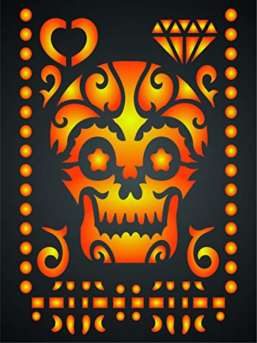 Halloween Card Stencil, 4.5 x 6.5 inch (M) - Scary Day of The Dead Sugar Skull Stencils