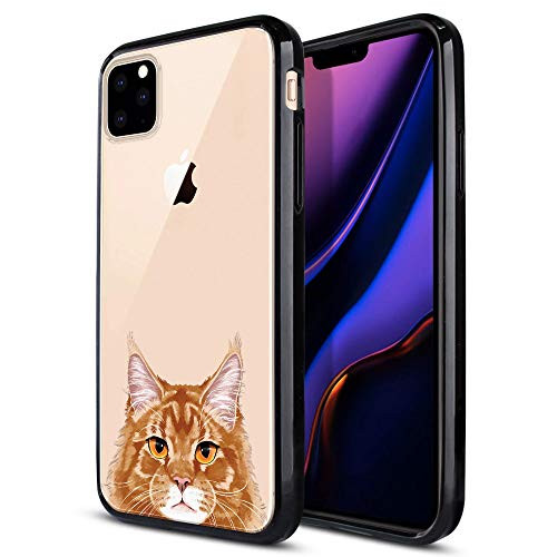 FINCIBO Case Compatible with Apple iPhone 11 Pro Max 6.5 inch 2019, Slim TPU Bumper + Clear Hard Protective Case Cover for iPhone 11 Pro Max (NOT FIT 11 Pro) - Ginger Orange Tabby Maine Coon Cat