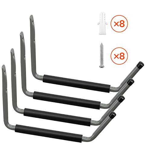 Garage Kayak Storage Hooks Heavy Duty, Wall Mounted Large Indoor Ladder Canoe Hanger Utility Hanging Rack Organizer for Folding Chairs, Bike, Hose, Tools, Boat, Bicycle, Surfboard (4 Pack- Grey) Garage Kayak Storage Hooks Heavy Duty, Wall Mounted Large Indoor Ladder Canoe Hanger Utility Hanging Rack Organizer for Folding Chairs, Bike, Hose, Tools, Boat, Bicycle, Surfboard (4 Pack- Grey)
