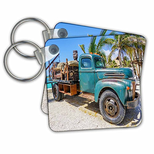 3dRose Image of Antique Truck in Cancun - Key Chains, 2.25" x 2.25", Set of 2 (kc_255514_1)