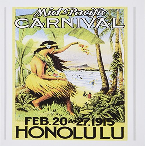 3dRose Greeting Cards, Image of Vintage Honolulu Poster with Palm and Hawaiian Lady, Set of 6 (gc_163393_1)