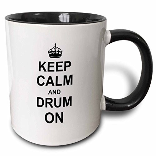 3dRose 157715_4 Keep Calm And Drum On Mug, 11 oz, Black
