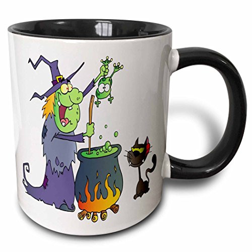 3dRose 131384_4 Halloween Witch and Cauldron Mug, 11 oz, Black