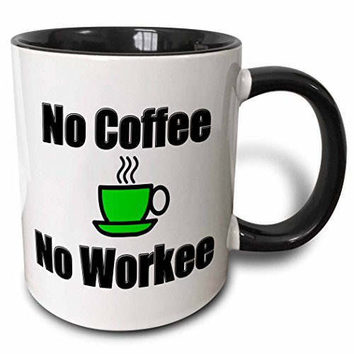 3dRose 149810_4"No Coffee, No Workee, Green Mug, 11 oz, Black