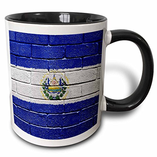 3dRose 155223_4""National flag of El Salvador painted onto a brick wall Salvadorian" Mug, 11 oz, Black